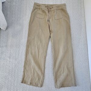 CAbi Pants Women Sz M 100% Linen Camel Tan Khaki Wide Leg Drawstring Lagenlook